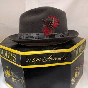 VTG Dobbs Fifth Avenue 7 3/8 Fedora Hunter MT Citadel Felt Hat W/ Pin & Feather